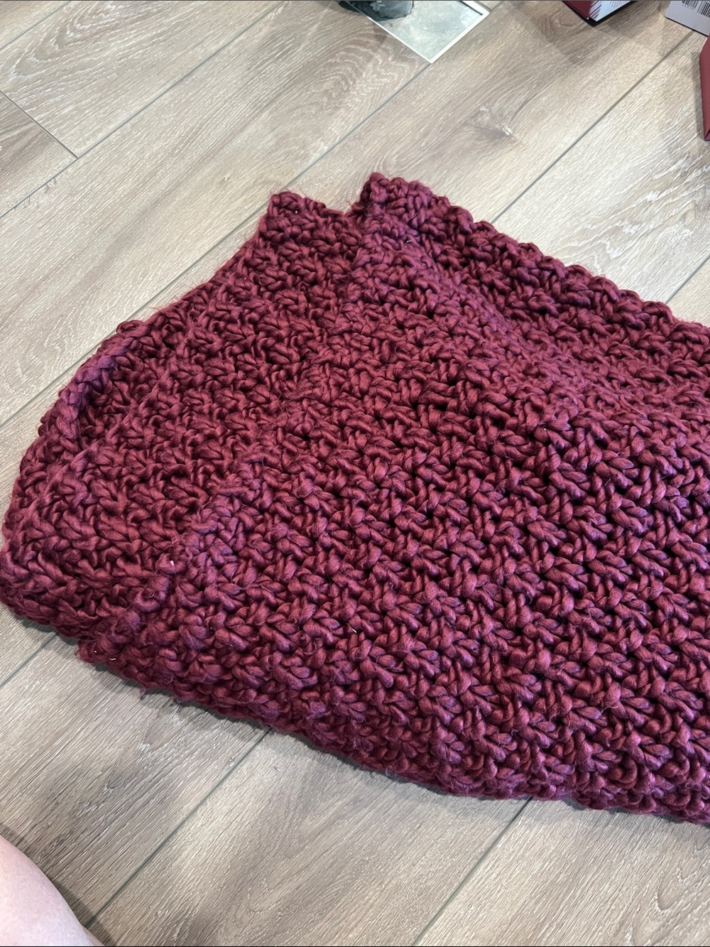 Chunky Hand-Knit Maroon Crochet Throw